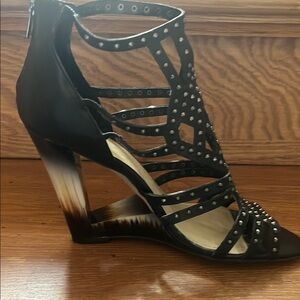 Women's Black Strappy Wedge Sandals